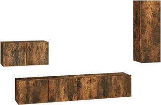 vidaXL Vidaxl - Set De Muebles De Tv 4 Pzas Madera Contrachapada Roble Ahumado