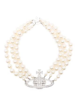 Vivienne Westwood Three Row Pearl Bas Relief Choker