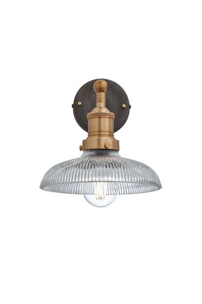 Industville Brooklyn Glass Dome Wall Light, 8 Inch, Brass Holder in Bronze