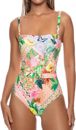 Luli Fama Opulent Eden Square Neck One Piece Fuller Back Bikini In Multicolor