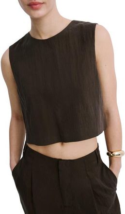 Mango Boxy Crop Back Button Top in Chocolate at Nordstrom, Size Large