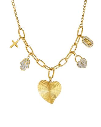 Liv Oliver 18K Plated Cz Sunburst Heart Necklace