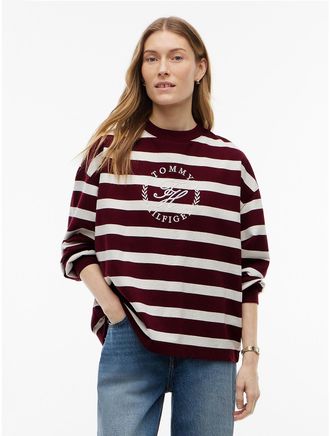 Tommy Hilfiger Womens Relaxed Fit Script Monogram Sweatshirt - Burgundy - XXL