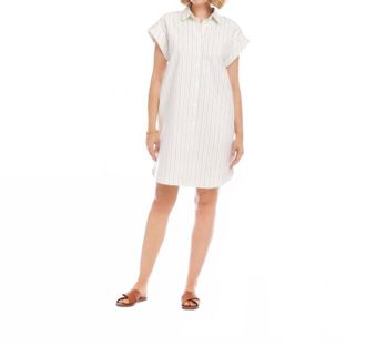 Karen Kane Stripe Cap Sleeve Shirtdress In Off White With Black