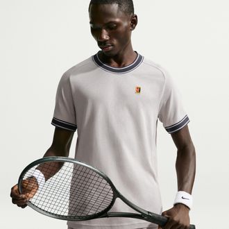Nike Mens Court Heritage Short-Sleeve Tennis Top in Purple | FN0318-022
