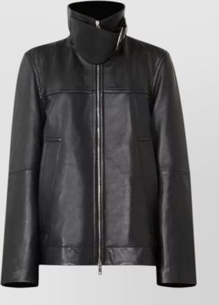 Sportmax oversized lambskin leather coat stand collar