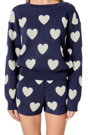 English Factory Intarsia Heart Crewneck Sweater in Navy/White at Nordstrom, Size X-Small
