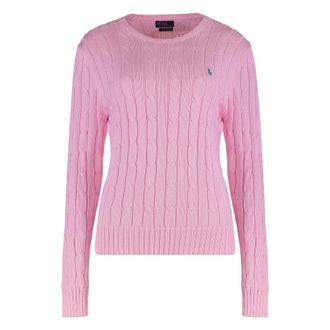 Polo Ralph Lauren Round-neck Knitwear, female, Pink, Size: XS Cable Knit Sweater