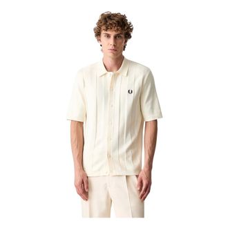 Fred Perry Overhemden, Heren, Beige, S, Short Sleeve Shirts