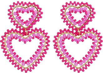 Panacea Beaded Double Heart Drop Earrings in Pink at Nordstrom