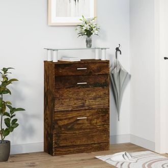Berkfield Home Shoe Cabinet Smoked Oak 63x24x104 cm Engineered Wood in Brown | Size: 63 x 24 x 104 cm