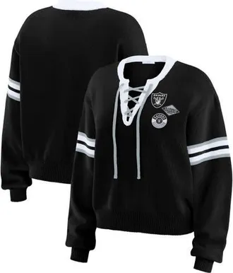 WEAR by Erin Andrews Womens WEAR by Erin Andrews Black Las Vegas Raiders Lace-Up Pullover Sweatshirt at Nordstrom, Size Xx-Large