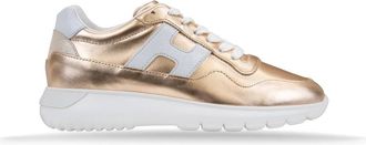 Hogan Gelamineerde leren vetersneakers - Dames - Sneakers - Geel - 35 1/2 EU - Leer - Schoenen