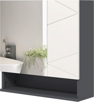 Kleankin Armadietto Bagno con Specchio a 2 Ante e Mensole Regolabili Grigio