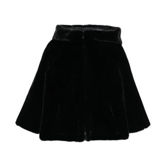 Emporio Armani Jassen, Dames, Zwart, 2Xs, Nepbont, Zwarte Nepbont Hoodie Jas