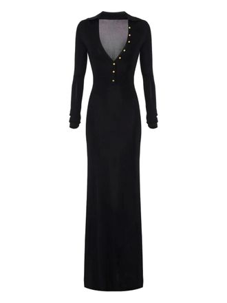 Elisabetta Franchi button-embellishment V-neck maxi dress - women - Viscose - 44 - Black