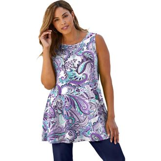 Jessica London Stretch Knit Sleeveless Swing Tunic in Purple Paisley at Nordstrom, Size 16