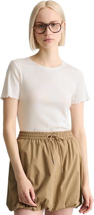 Marc O'Polo Denim T-Shirt MARC OPOLO DENIM, Damen, Gr. XL, silky wei&szlig;, Rippware, Obermaterial: 96% Baumwolle, 4% Elasthan, slim fit, Rundhals, gewellter Abschluss, Shir