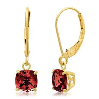 MAX + STONE Solid 10K Yellow, White or Rose Gold 6mm Cushion Cut Gemstone Dangle Earrings