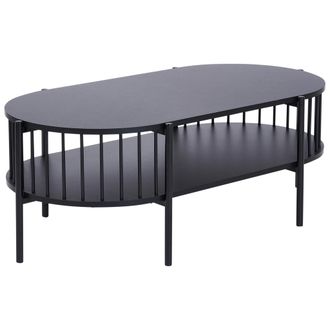 Beliani Mesa De Centro Ovalada Con Estante Tablero Largo 103 X 50 Cm Negro Oreana