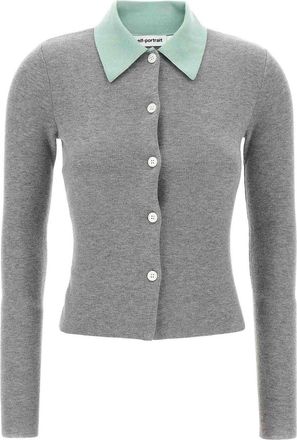 Self Portrait Grey Merino Wool Cardigan