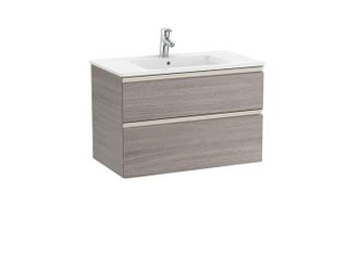 Roca Roca - Pack Unik Mueble Base De Dos Cajones + Lavabo Central The Gap Color: Roble City Texturizado - Medidas: 805x460x537 Mm