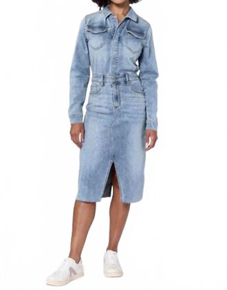 Dear John Denim Renee Long Sleeve Fitted Denim Dress In Blues
