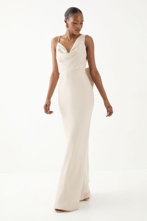 Misspap Womens Asymmetric Bow Detail Bridesmaid Dress - Champagne - Size 16 UK