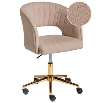 Beliani Silla De Oficina De Boucl&eacute; Base Dorada Giratoria Ajustable Acolchado Beige Katonah