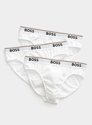 BOSS Mens Solid logo-waistband briefs Cotton 3-pack