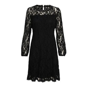 Cream Zwarte Kantjurk met Pofmouwen - Dames - Korte kleedjes - Zwart - L - Kleedjes