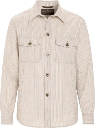 Oscar Jacobson Maverick Seersucker Shirt Jacket - Heren - Zomerjassen - Beige - XL - Wol - Jassen