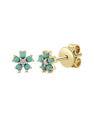 Sabrina Designs 14K 0.22 Ct. Tw. Diamond & Turquoise Flower Studs