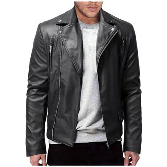 Generic Mens Motorcyle Faux Leather Jacket Slim Fit Zip-Up Lapel Bomber Jackets Stand Collar Windbreaker Lightweight PU Biker Coat Vintage Casual Trucker Jack