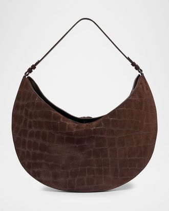 Jacquemus Le Calisson Rond Croc-Embossed Suede Shoulder Bag