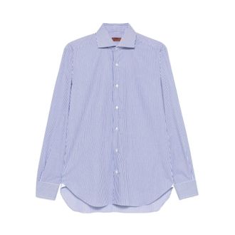 Barba Gestreepte blouse met klassieke kraag - Heren - Casual Overhemden - Blauw - L - Katoen - Overhemden