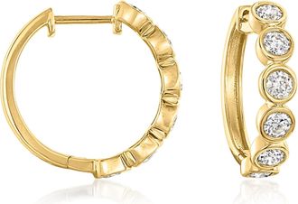 Ross-Simons Bezel-Set Diamond Hoop Earrings in 14kt Yellow Gold