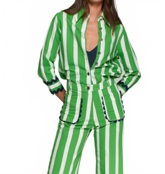 Vilagallo Striped Cuffs Shirt In Green