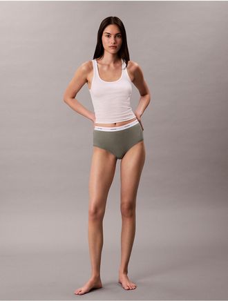 Calvin Klein Womens Cotton Stretch Rib High Rise Brief - Green - XS