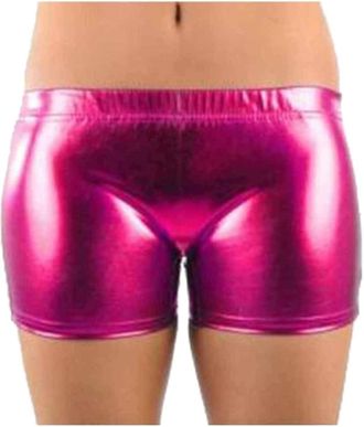 Generic Womens Metallic Hot Shorts - Ladies Shiny Disco Rave Party Pants, Stretchy Booty Bottoms for Clubwear, Dance, Festival & Night Out Sizes S-XL (as8, Re