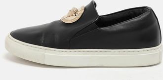 Versace Black Leather Medusa Slip On Sneakers