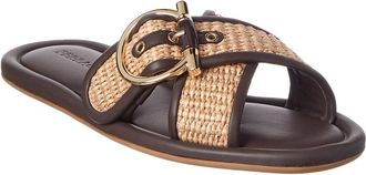 Ferragamo Double Strap Gancini Raffia & Leather Sandal