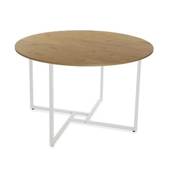 VERSA Mesa de comedor 6 personas en aglomerado efecto madera y metal blanco