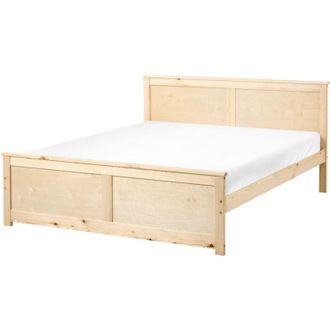 Beliani Letto matrimoniale in legno naturale marrone chiaro 140 x 200 cm legno naturale Dauphin
