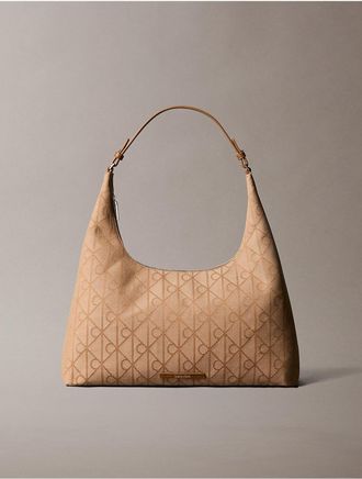 Calvin Klein Womens Emblem Jacquard Shoulder Bag - Brown