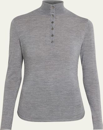 Theory Shirred Long-Sleeve Henley Shirt