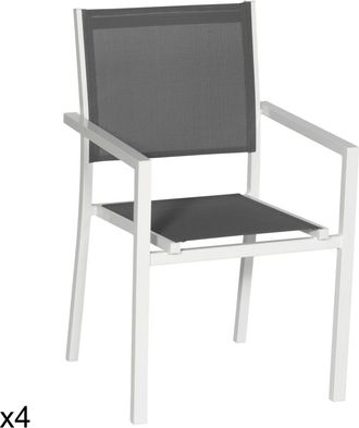 Happy Garden Juego de 4 sillas de aluminio blanco y textileno gris