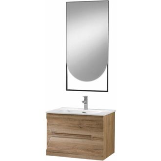 MODO Modo - Mobile bagno sospeso 70 cm Rovere Nodi con lavabo e specchio led - haiti
