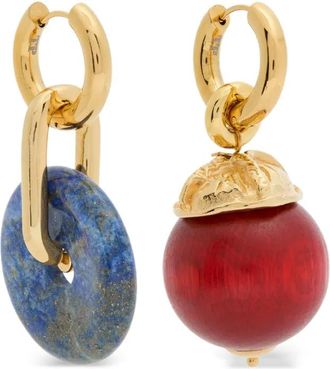 Timeless Pearly Oorringen met houten en chalcedoon kralen - Goud