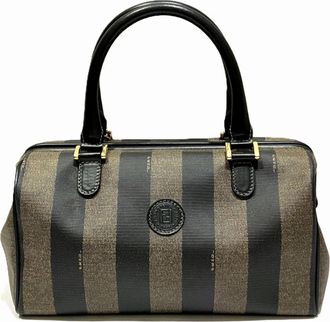 Fendi Pequin Black Khaki Pvc Leather Boston Bag (Pre-Owned)